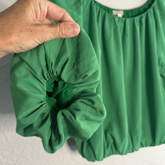Flying Tomato Kelly Green Crop Top Balloon Sleeves Puff Vacation Preppy Resort - Picture 4 of 7